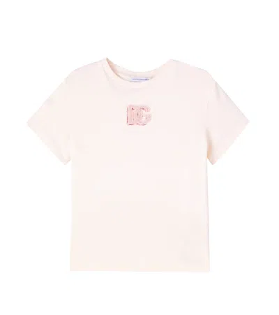 Dolce & Gabbana Kids' Dg Sequined Cotton Jersey T-shirt In Pink