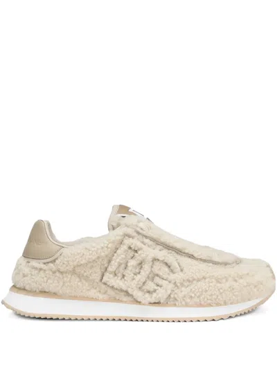 Dolce & Gabbana Dg Shearling Sneakers In Neutral