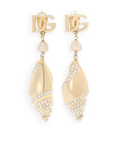 Dolce & Gabbana Dg Shell Drop Clip-on Earrings In Gold