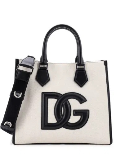 Pre-owned Dolce & Gabbana Dg Shopping Canvas Medium Tote Bag In ニュートラル