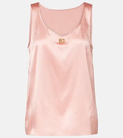 Dolce & Gabbana Dg Silk-blend Satin Top In Pink