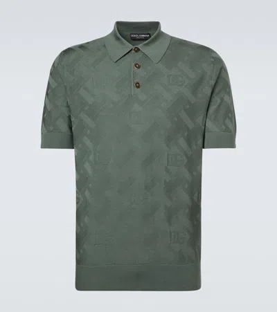 Dolce & Gabbana Dg Silk Polo Shirt In Gray