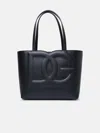 Dolce & Gabbana 'dg' Small Black Calf Leather Shopping Bag In Black