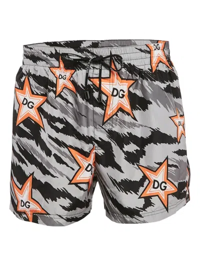 Pre-owned Dolce & Gabbana Dg Star-print Swim Shorts In Gray