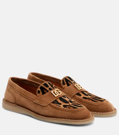 Dolce & Gabbana Dg Suede And Calf Hair Loafers In Brown