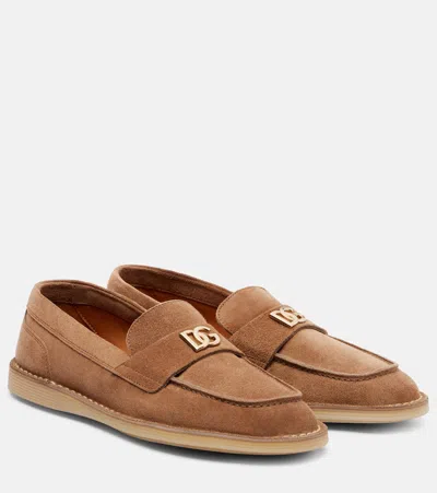 Dolce & Gabbana Dg Suede Loafers In Brown