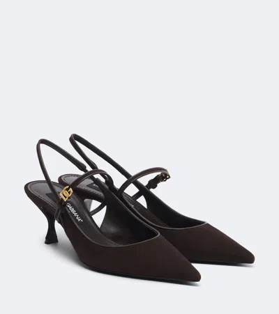 Dolce & Gabbana Dg Suede Slingback Pumps In Brown