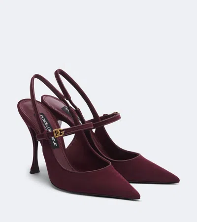 Dolce & Gabbana Dg Suede Slingback Pumps In Burgundy