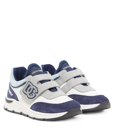 Dolce & Gabbana Kids' Dg Suede-trimmed Sneakers In Blue