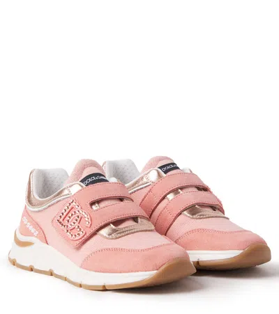 Dolce & Gabbana Kids' Dg Suede-trimmed Sneakers In Pink