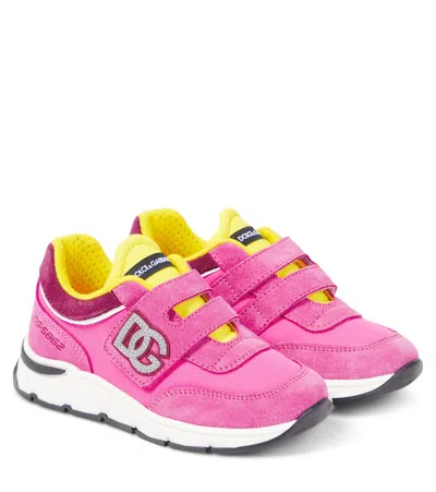 Dolce & Gabbana Kids' Dg Leather Sneakers In Pink