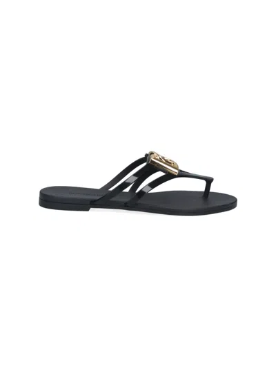 Dolce & Gabbana Black Thong Sandals With Logo Plaque On The Front In Rubber Woman