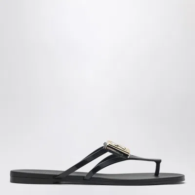 Dolce & Gabbana Black Thong Sandals With Logo Plaque On The Front In Rubber Woman