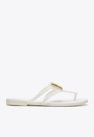 Dolce & Gabbana White Thong Sandals With Logo Plaque On The Front In Rubber Woman In Multi