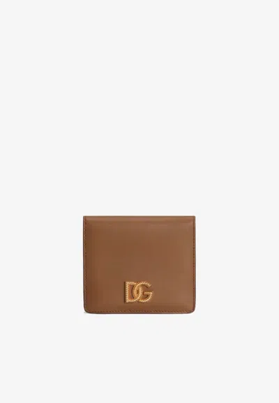 Dolce & Gabbana Dg Torchon Logo Calfskin Wallet In Brown
