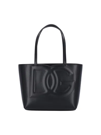 Dolce & Gabbana Women Dg Logo Small Leather Shopping Bag In Black