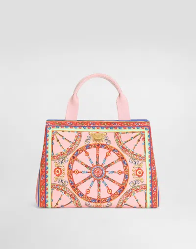 Dolce & Gabbana Kids' Dg Tote Shopping Bag In Carretto-print Canvas In Multi