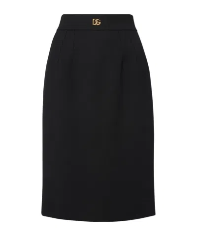Dolce & Gabbana Dg Virgin Wool Pencil Skirt In Black