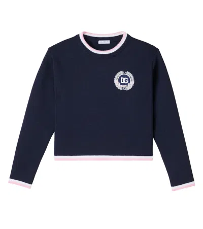 Dolce & Gabbana Kids' Dg Virgin Wool Sweater In Blue