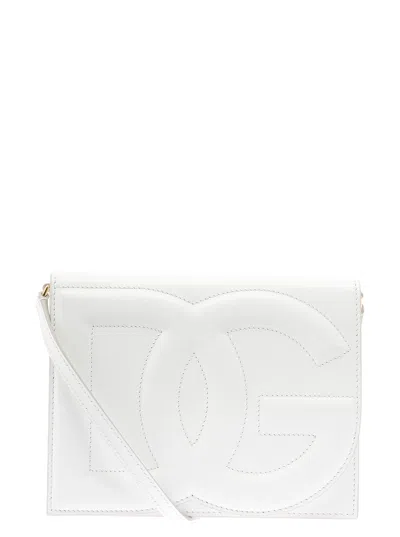 Dolce & Gabbana 'dg' White Embossed Crossbody Bag In Leather Woman