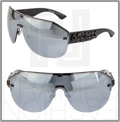 Pre-owned Dolce & Gabbana Dg2150b Black Wrap Oversized Mirrored Women 2150 Authentic In Gray