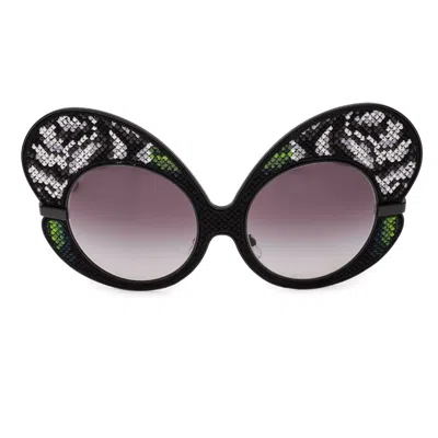 Pre-owned Dolce & Gabbana Dg2163 Flower Embroidery Butterfly Sunglasses Black Green 09417