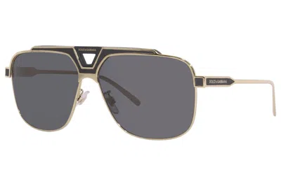 Pre-owned Dolce & Gabbana Dg2256 1334/87 Sunglasses Men's Gold-matte Black/dark Grey 62mm In Gray