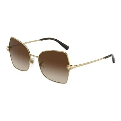 Pre-owned Dolce & Gabbana Dg2284b-0213-57 Gold Sunglasses In Brown