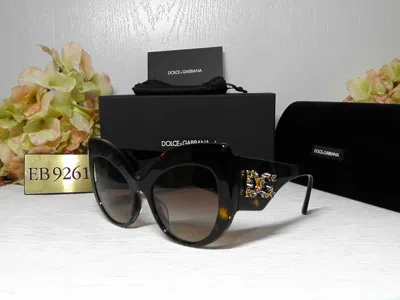 Pre-owned Dolce & Gabbana Dg4321f Jeweled Cat Eye Brown Havana Frame Sunglasses 55 20 140