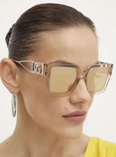 Pre-owned Dolce & Gabbana Dg4446b-343203-53 Yellow Gold Sunglasses
