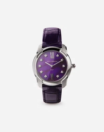 DOLCE & GABBANA DG7 WATCH IN STEEL WITH SUGILITE AND DIAMONDS