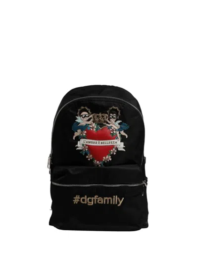 Dolce & Gabbana #dgfamily Cherub Heart Backpack In Black