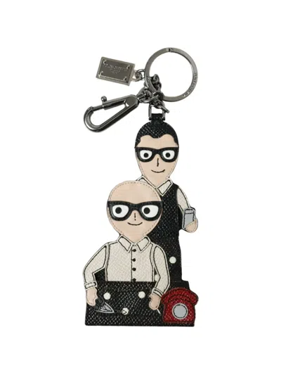 Dolce & Gabbana Leather Keychain Dgfamily Designer Portrait Badge In Metallic