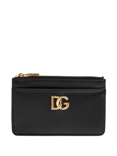 Dolce & Gabbana Portacarte In Pelle Nera Con Zip E Logo Dg Dorato Dolce E Gabbana In Purple