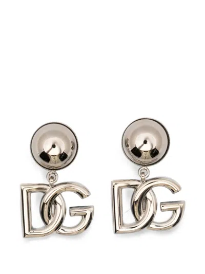 Dolce & Gabbana Dg-logo Drop Earrings In Metallic