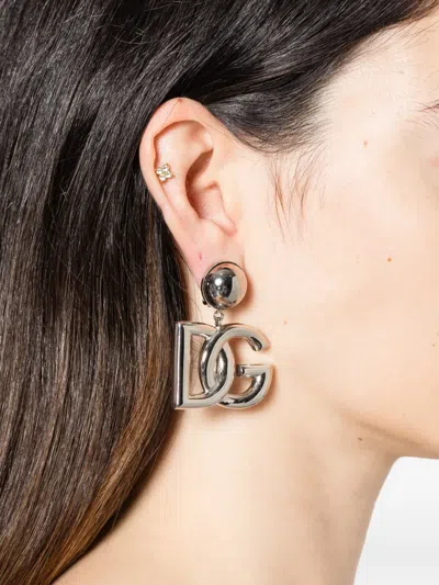 Dolce & Gabbana Dg-logo Drop Earrings In Metallic
