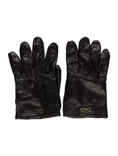 Pre-owned Dolce & Gabbana Dg-logo Embossed Leather Gloves In Black