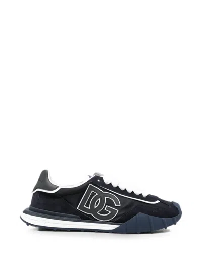 Dolce & Gabbana Sneakers Blu In Pelle Con Logo Dg E Suola Chunky Dolce E Gabbana In Black