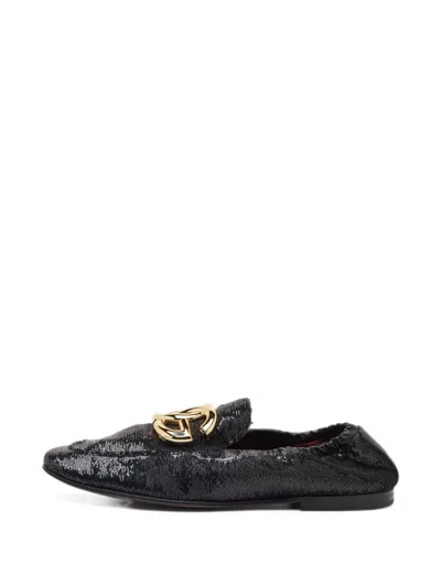 Pre-owned Dolce & Gabbana Dg-logo Sequin Loafers In Black
