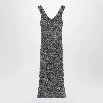 Dolce & Gabbana Diagonal Print Dress In Silk Blend In Gray