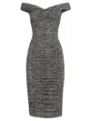 Dolce & Gabbana Off-the-shoulder Gathered Printed Silk-blend Midi Dress In Gray