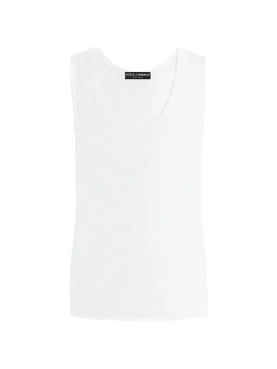 Dolce & Gabbana Diamond-pattern Perforated Cotton Tank Top In Red