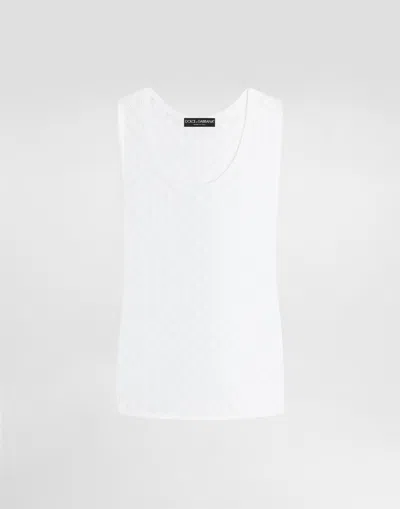 Dolce & Gabbana Diamond-pattern Perforated Cotton Tank Top In White