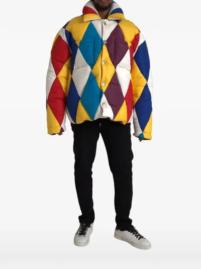 Dolce & Gabbana Harlequin High Collar Nylon Puffer Jacket Men In Black
