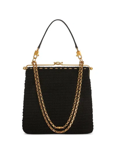 Dolce & Gabbana Dina Shoulder And Crossbody Bag In Crochet Cotton In Black