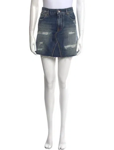 Pre-owned Dolce & Gabbana Distressed Accents Mini Skirt In Blue