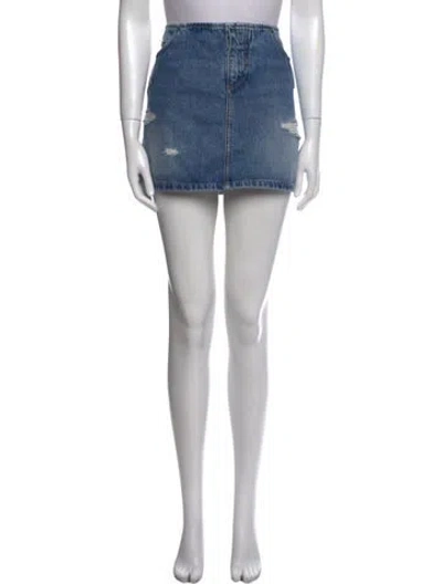 Pre-owned Dolce & Gabbana Distressed Accents Mini Skirt W/ Tags In Blue
