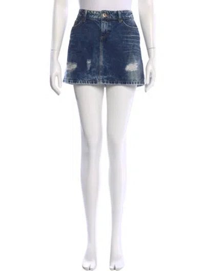 Pre-owned Dolce & Gabbana Distressed Accents Mini Skirt W/ Tags In Blue