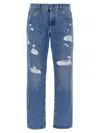 Dolce & Gabbana Logo Embroidered Ripped Jeans In Blue
