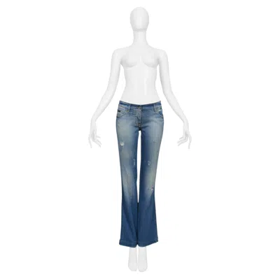 Pre-owned Dolce & Gabbana Distressed Blue Denim Jeans With Rhinestone D&g Badge